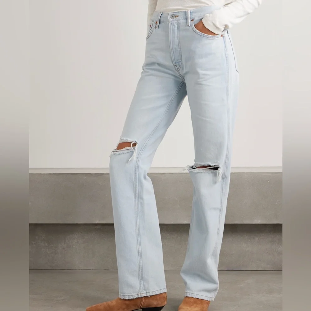 $295 New Re/Done 90s High Rise Loose Bleach Destroy - 25